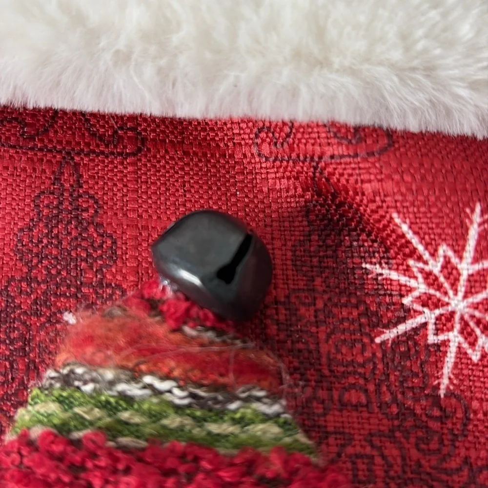 Adorable Red Christmas Stocking with Santa Design & Real Bell